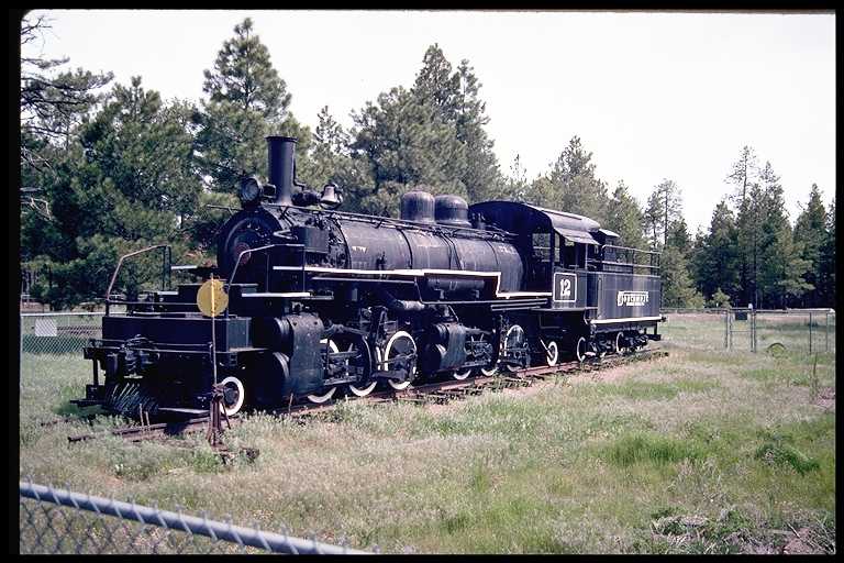 Southwest Forest #12 on display at Flagstaff Fairgrounds.  Number 12 is an articulated 2-6+6-2 locomotive.