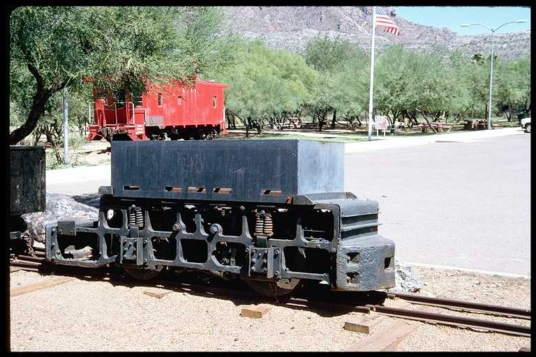 Photo of underground mine equipment.  Battery powered engine.