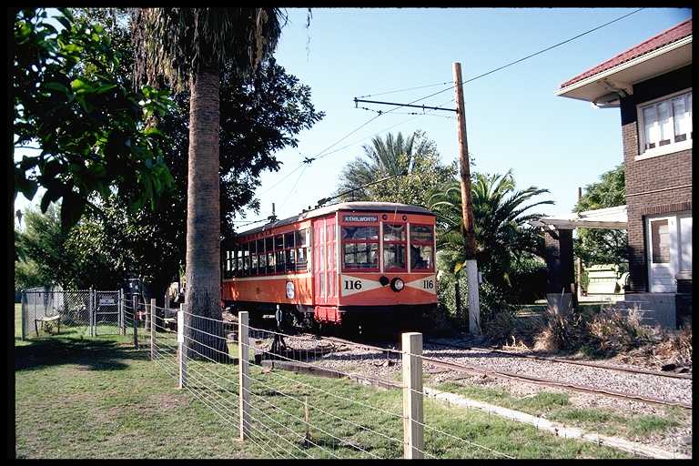 Trolley #116 outside car barn at Phoenix Trolley Museum.