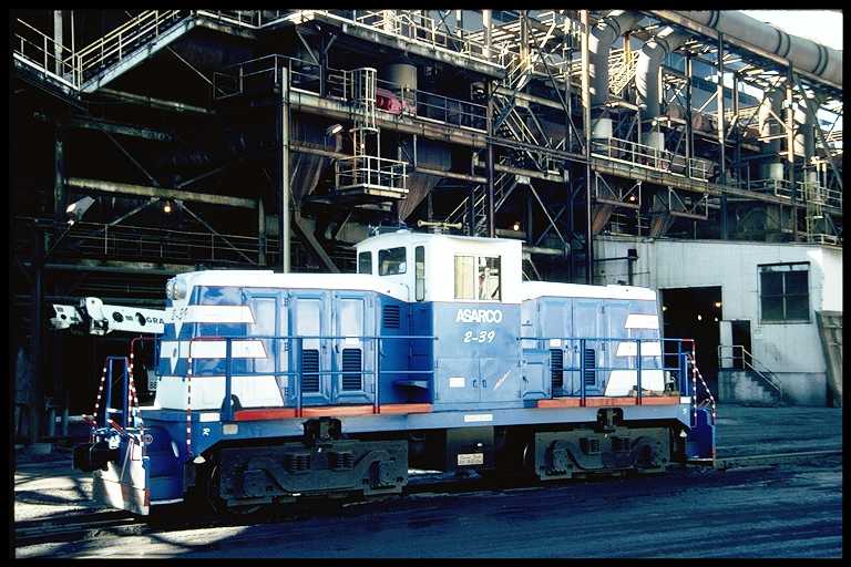 Center cab diesel engine in new ASARCO paint scheme.