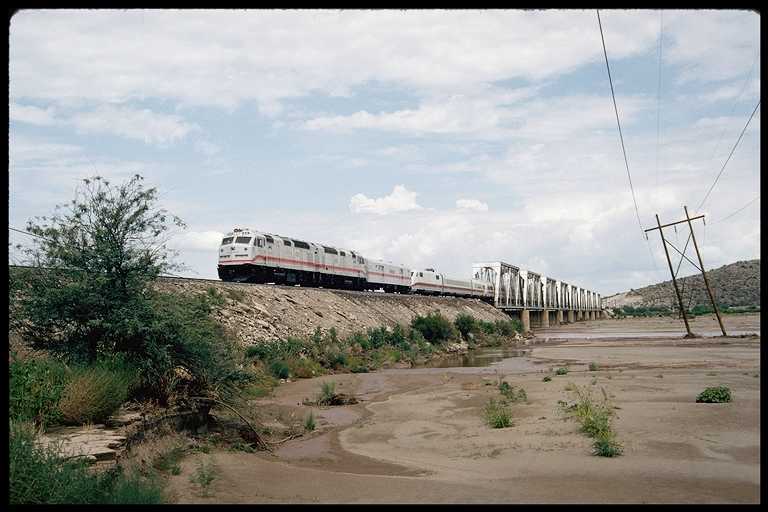 German Inter City Express (ICE) train crossing bridge near Coolidge.