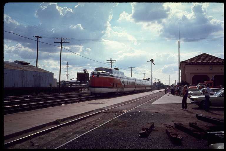 Prototype highspeed turbo train touring America promoting rail travel.